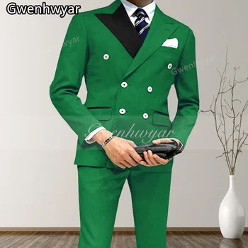 Гвенвифар 2023, Нов Модерен Зелен Мъжки костюм За Бизнес Отдих, Оборудвана костюм от 2 теми, Многоцветен Точков яка, Shafer
