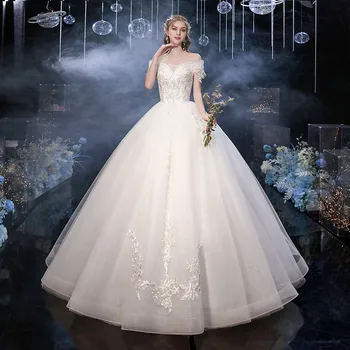 Сватбена рокля Robe De Mariee Princesse De Luxe С V-образно деколте, Vestidos De Новия Baratos Против Envio, Безплатни Бална Рокля С Къси Ръкави