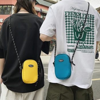 Холщовая чанта за мобилен телефон, за жени, мъже чанта за мобилен телефон, дамски малка чанта през рамо, улични мини портмоне в стил хип-хоп в чантата си