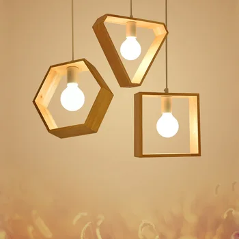Artpad Дървен окачен лампа за дома, хол, хотел, декоративен, прост в скандинавски стил, Дървени геометрични висящи лампи WJ11