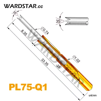10шт пролетта на тестови щупов PL75-Q1 диаметър 0,74 мм, дължина на сондата Пого 33,35 мм (тегло пружини ход: 120 г)