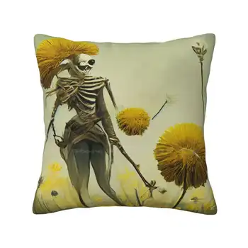 Жената-скелет И цветя Дома Разтегателен Автомобили възглавница Калъф Калъфка Жената-скелет на Цветя Глухарчета Жълти Цветя Ботанически
