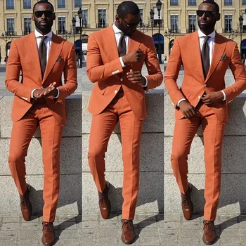 Оранжеви луксозни мъжки костюми нормална дължина, однобортный блейзър с ревера за официални събития, мъжки облекла от 2 теми, яке, Панталони