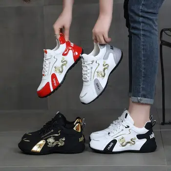 2024 Нови дамски обувки с бродирани китайски дракон, спортни обувки за почивка с мека подметка и кожени дамски обувки Pippen