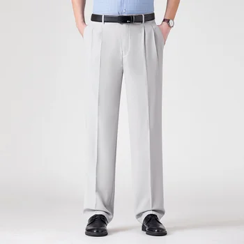 Летни удобни панталони за костюми големи размери, устойчиви към появата на бръчки, мъжки провиснал класически панталони с двойна складкой, Панталони, мъжки дрехи