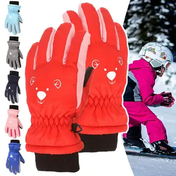 1 чифт детски ветрозащитных ръкавици с анимационни принтом, детски дебели топли ски ръкавици, непромокаеми ръкавици без пръсти с дълги ръкави, аксесоари за зимни