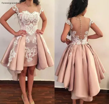 2019 Евтино Rose Коктейл рокля с къси ръкави и кружевными апликации, Полуклубная облекло За среща на завършилите рокля за парти Плюс размери, сшитое по поръчка