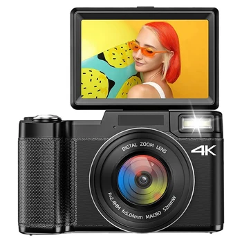 1 Комплект Цифров фотоапарат 4K За Снимане Камера с Мек екран на 180 ° И 16-кратно Цифрово Увеличение