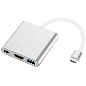 USB Адаптер C-HDMI, съвместимост с многопортовым преобразувател USB Type C в 4K, HDMI, 3 в 1, портове захранване USB3.0 и USB C.