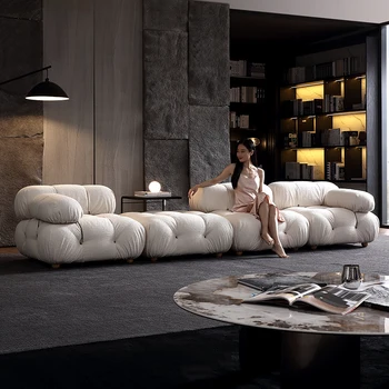 Лесен луксозен модулен диван с мързеливи подове от вълна от овце, с катарама средна древността, плюшено квадратен диван хляб за интернет-известни личности