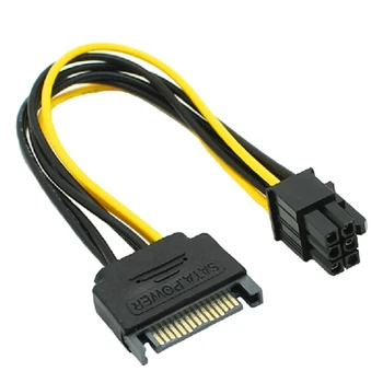 20 см 15-пинов-6-пинов захранващ кабел за карта PCI Express Card Черен + жълт