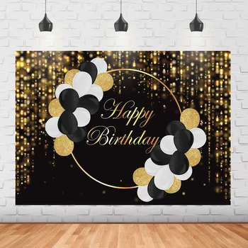 Фон честит Рожден Ден на черни и златни Балони Фон За Парти По Случай рождения Ден на Възрастни Жени Блестящо Боке Украса Снимка Банер