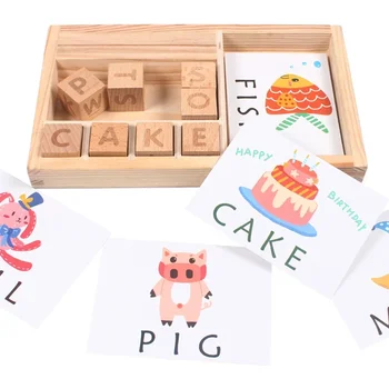Играта на компилация от писма Treeyear, играчка за изучаване на буквите и правописа, дървен английски азбука, card слот машина, играчки, кубчета, играчки за деца