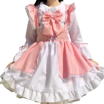 Женски костюм прислужница Унисекс, розова рокля в стил Лолита