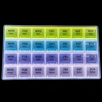 Титуляр Контейнер-органайзер за съхранение на Аптечка 28 слотове за 7 дни в седмицата Преносима многофункционална кутия за хапчета