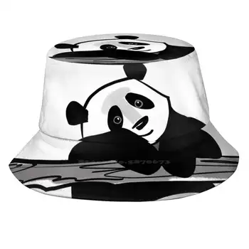 Панда посреща приятелите на Рибарска шапка Панама шапки Панда сладки домашни Любимци Азия забавен символ на мечка Черно-бял тенденция на природата
