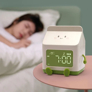 Креативната кутия за мляко, cartoony електронен настолен часовник с аларма за студенти, мини-основната, Сладък обратното броене за събуждане в детската спалня