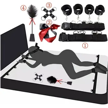 1 комплект от 4 части Секс-легло, задържащ комплект за бондажа, секс-играчки за възрастни, двойки, секс-игра SM с 2X2 запястьями, маншети на глезените, определени за бондажа