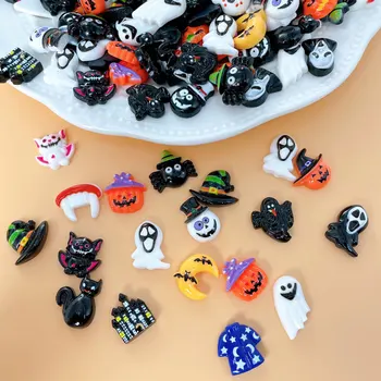 20 броя кавайных терени за дизайн на ноктите на Хелоуин, висулки, кристали, 3D Кавайная вещица, призрак прилеп, аксесоари за маникюр САМ