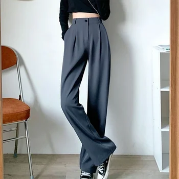 Демисезонные дамски спортни панталони, Безплатни ежедневни панталони с висока талия, женски офис-прави панталони в корейски стил