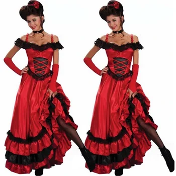 Ретро Секси танцово рокля на червени кортове, кралицата салуна, Бурлеска Дивия Запад, Cosplay за Хелоуин, парти за танго на сцената, рокля за изпълнения