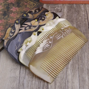 Нова луксозна гребен за коса от естествен рог, ръчно изработени с дръжка, вырезанной под формата на патици-мандаринки