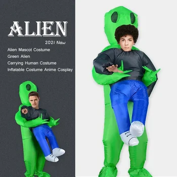 Талисман Костюм на чужденец Зелено Извънземно, носещ надуваем костюм възрастен човек, аниме-cosplay за мъже и жени, костюм за Хелоуин