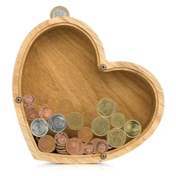 7,3-инчов Касичка във формата на Сърце 3D Дървена Кутия за монети Небьющаяся Прозрачна Спестяване на Пари от Творчески Подарък За Рожден Ден Плот за домашен Декор