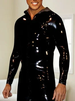 Латексово палто, гумена мъжки красива черно спортно яке с дълъг ръкав, облегающая фигура