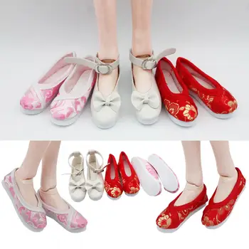 1 чифт красиви куклено обувки BJD, подарък с цветна бродерия и лък, 60 см, обувки с бродерия за момичетата-кукли с шаровыми панти