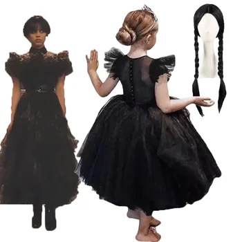 Бебешка рокля Morticia за момичета, cosplay за Хелоуин, парти по случай рождения ден на Адамс, готически дрехи, рокля, Черна семеен костюм Адамс