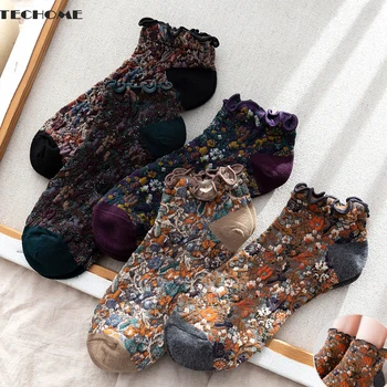 5pairs/комплект момичета улица съд летни чорапи 3D народни бельо Европейски и американски лодка чорапи Пролет Ретро памук цветни чорапи