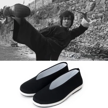 Мъжка черна Традиционна памучен обувки на равна подметка за мъже, униформи Брус за cosplay, Кунг-фу, костюм за ушу Taichi Performance