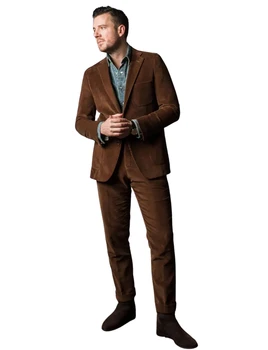 Мъжки velvet костюм от 2 теми, адаптивни смокинг с накладным джоб, яке, панталони, бизнес ежедневни панталони
