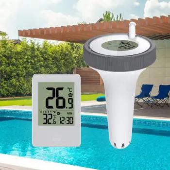 Цифров безжичен Плаващ термометър за басейн с led дисплей, Външен Термометър за басейн с часовник на времето за водните спа-салони, Аквариуми