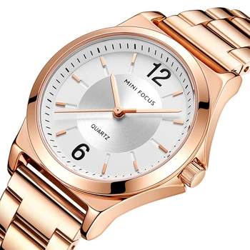 Луксозни Дамски часовник MINI FOCUS, модерни Ежедневни кварцов дамски часовник, водоустойчив ръчен часовник с каишка от розово злато и неръждаема стомана