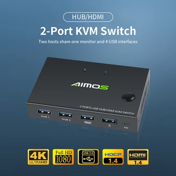 AIMOS AM-KVM201CC 2-Портов HDMI KVM превключвател Поддържа 4K * 2K при 30 Hz HDMI KVM превключвател Клавиатура Мишка USB KVM превключвател