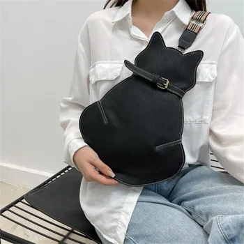 Ново записване, нагрудная чанта във формата на хубава котка, реколта персонални чанта през рамо от изкуствена кожа, устойчиви чанта-месинджър за мъже и жени