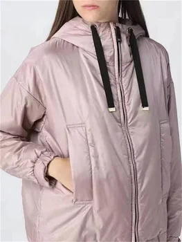 2 Цвята, женски кратък пуховик с дълъг ръкав, топло универсално дамско палто с качулка с цип и джобове, есен-зима 2023, новост