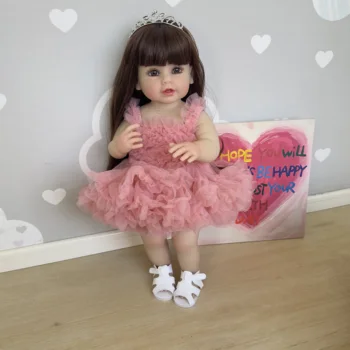 NPK 55 см мека силиконова vinyl поставка Reborn за цялото тяло, кукла за момичета-деца, реалистична кукла-бебе в розова рокля