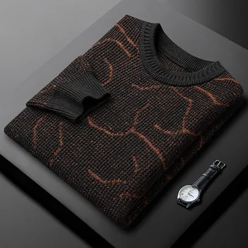 Висококачествен жаккардовый пуловер в ретро стил, с чувство за дизайн, мъжки кръгъл отвор 2023, есенно-зимния нова тенденция, персонални случайни вязаный пуловер