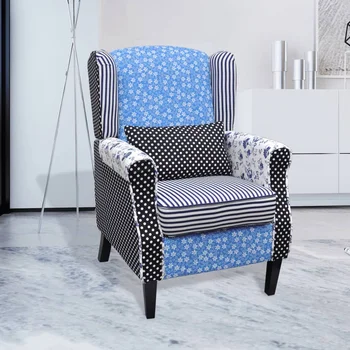 Дизайнерски столове за отдих в стил мозайка в синьо и бяло принтом