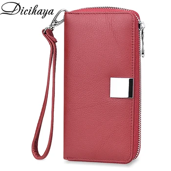 Модни Дамски портфейли-клатчи от естествена кожа, дамска Чанта, Чанта, джоб за няколко карти, Дълъг женски чантата с чанта за телефон