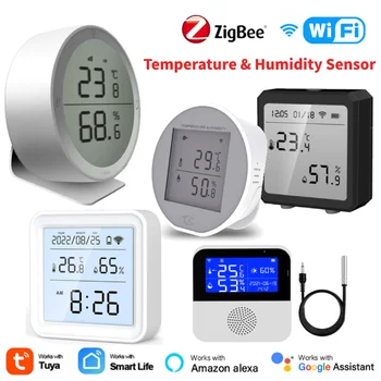 Sasha WIFI Zigbee Интелигентен сензор за температура и влажност С LCD дисплей Приложение / Гласов контрол Чрез Алекса Google Home Smart Life