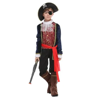 Детски Едноок Луксозен Пиратски Костюм Пират Капитан Хук За Момчетата на Хелоуин, Карнавал, Маскарад, Mardi Gras, Празнична Премяна