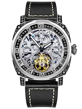 Луксозни Мъжки часовник С Голям Циферблат Skeleton Sphere Flywheel Tourbillon Автоматични Механични Мъжки Ръчен Часовник С Светящимся Колан В стил Пънк