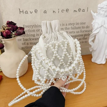 Дамски тенденция чанта през рамо с перли, чанти дантела прозорци, луксозни дизайнерски чанти, изящни малки мрежи за момичета