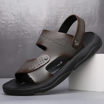 Мъжки сандали, летни нови модни мъжки чехли-пързалки, градинска нескользящая обувки от естествена кожа, плажни сандали-слипоны, пътни чехли