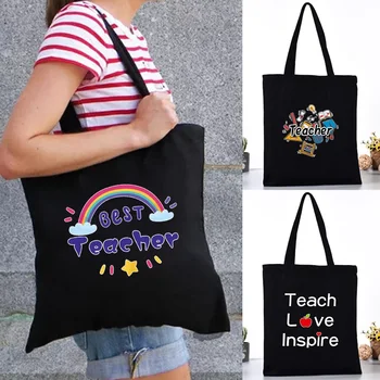 Дамски ежедневни чанти-тоут с принтом учители, модни холщовая чанта на рамото за еднократна употреба, по-голям капацитет, хранителни магазини, плаж 