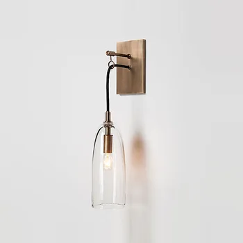 Стенен лампа с меден матово покритие и висящ стъклен абажуром E14 с топла светлина на лампата, за спални и коридор